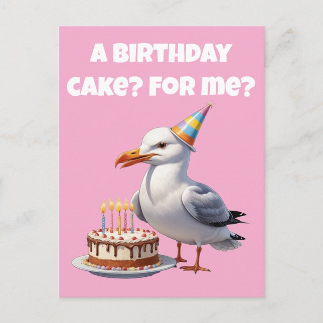 Carte Postale Surprise d'anniversaire de mouette – Gâteau pas sû (Devant)