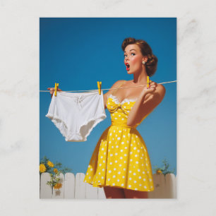 Carte Postale Surprise de jour de lessive rétro enjoué