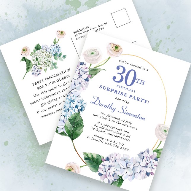Carte Postale Surprise Party Hydrangea Rose 30e anniversaire (Créateur téléchargé)