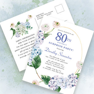 Carte Postale Surprise Party Hydrangea Rose 80e anniversaire
