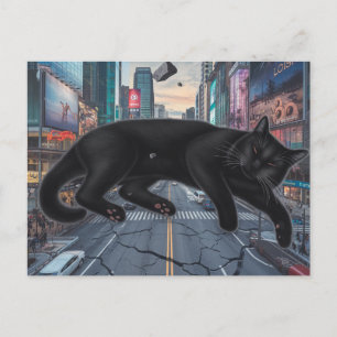 Carte Postale Surreal Black Cat Blocs City Street