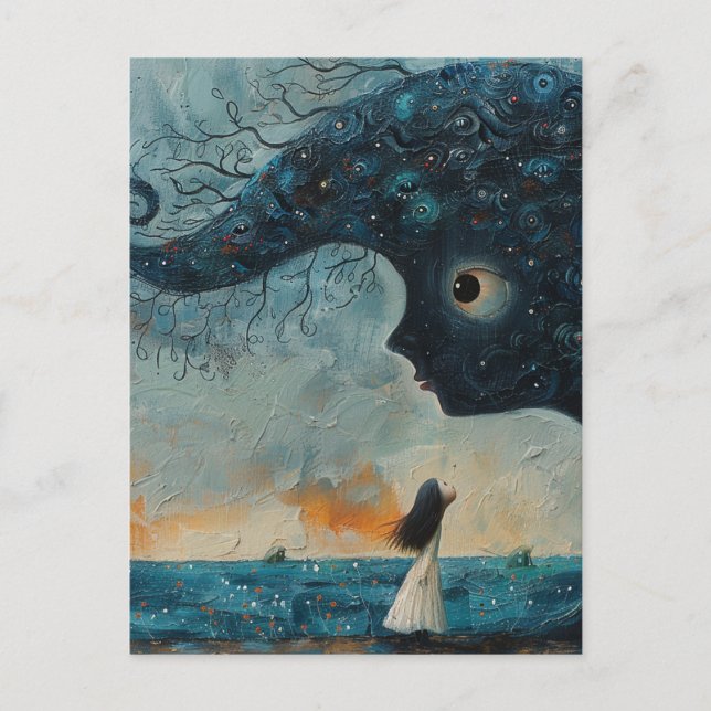 Carte Postale Surreal Blue Face et une fille (Devant)