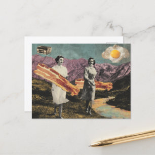 Carte Postale Surreal Breakfast Femme avec bacon et oeufs