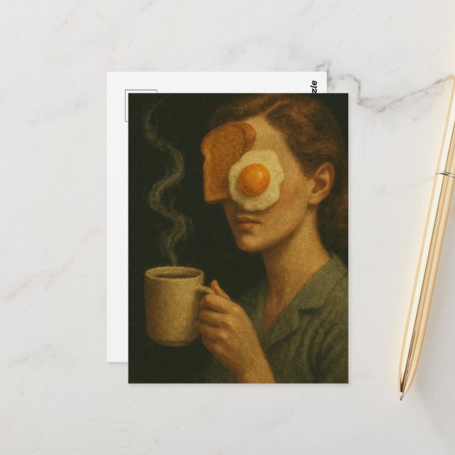 Carte Postale Surreal Breakfast Femme Toast Egg et café (Devant/Arrière en situation)