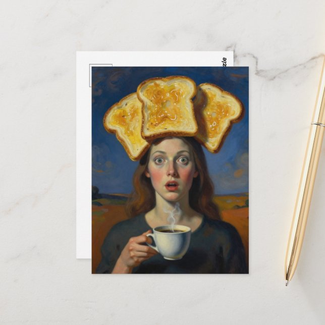 Carte Postale Surreal Breakfast Series Toast and  Coffee Woman  (Devant/Arrière en situation)