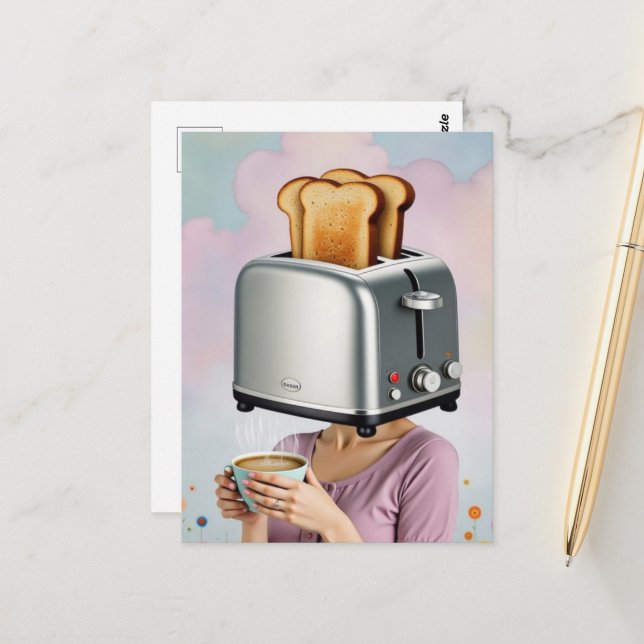 Carte Postale Surreal Breakfast Woman Toaster Head (Devant/Arrière en situation)