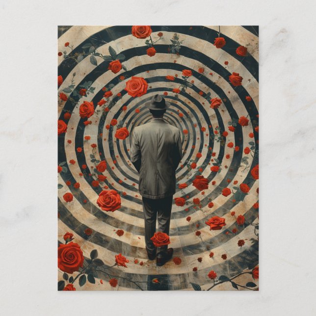 Carte Postale Surreal Business Man Red Roses Collage (Devant)