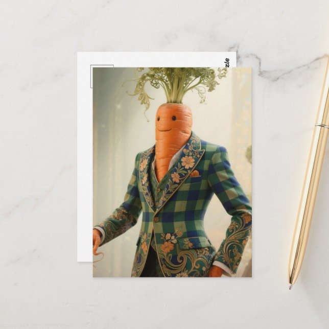 Carte Postale Surreal Carrot in a Suit (Devant/Arrière en situation)