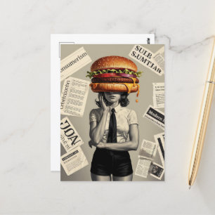 Carte Postale Surreal Cheeseburger Woman Collage News