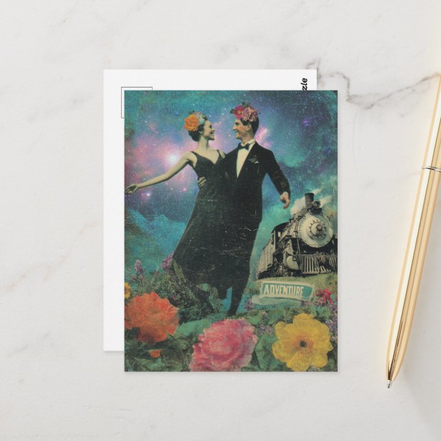 Carte Postale Surreal Dancing People Adventure Collenture Train (Devant/Arrière en situation)