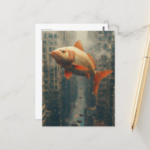 Carte Postale Surreal Giant Fish in the City Sky