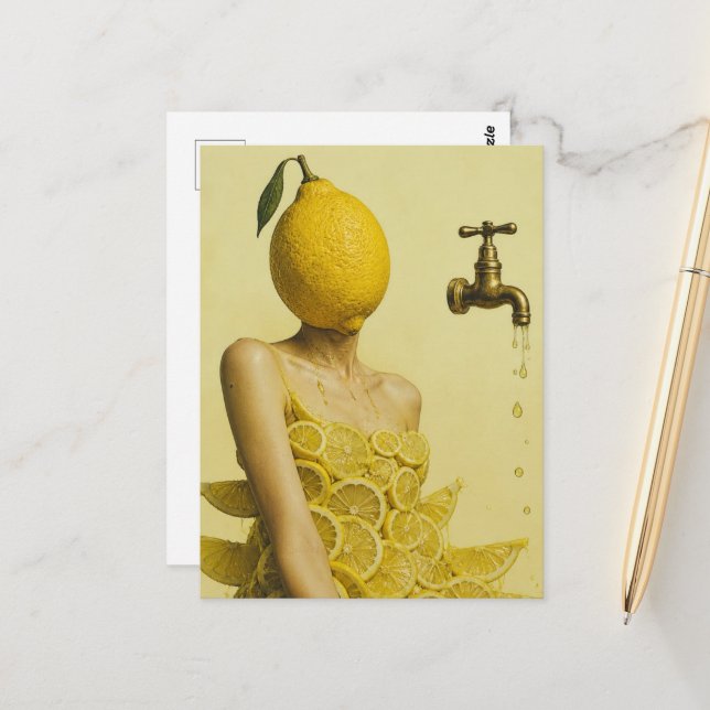 Carte Postale Surreal Lemon Lady (Devant/Arrière en situation)