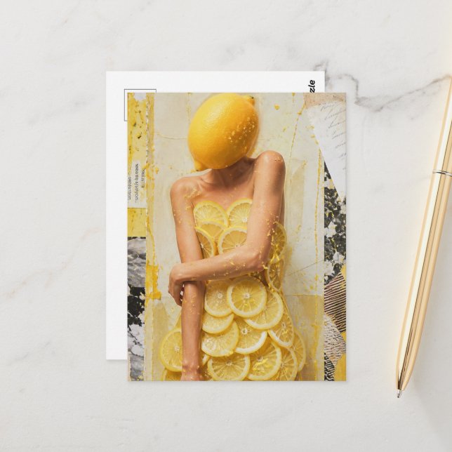 Carte Postale Surreal Lemon Lady Collage (Devant/Arrière en situation)