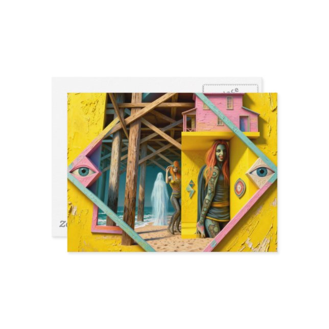 Carte Postale Surreal Mermaids Come To the Pier Once a Year (Devant/Arrière en situation)