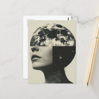 Carte Postale Surreal Moon Personne Collage Abstrait