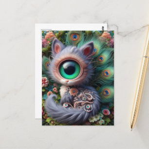Carte Postale Surreal One Eyed Grey Kitty