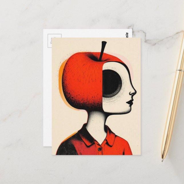 Carte Postale Surreal Person with an Apple Head (Devant/Arrière en situation)