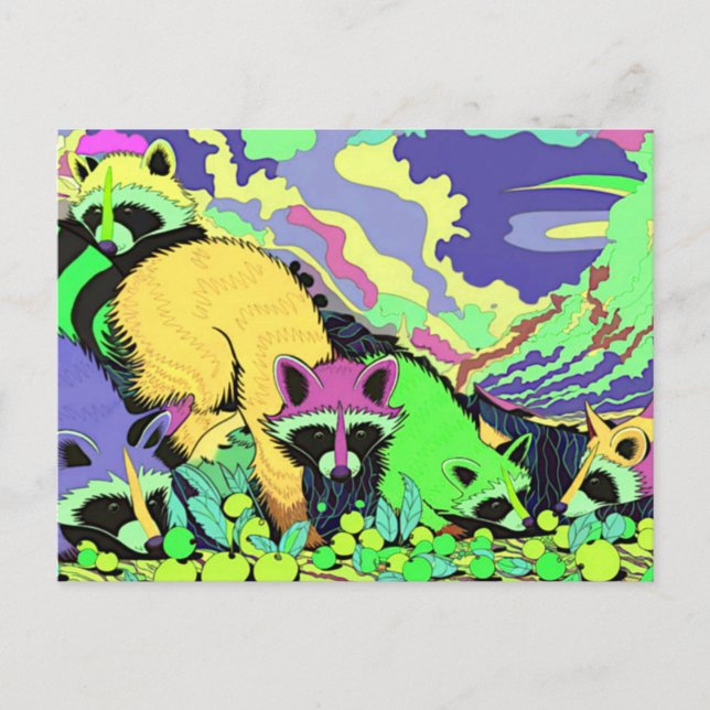 Carte postale Surreal Psychedelic Raccoon Art (Devant)