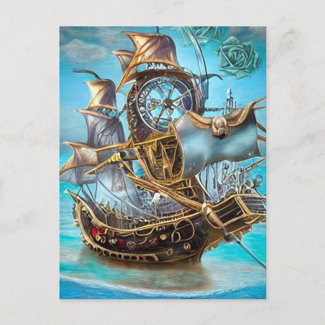 Carte Postale Surreal Steampunk Gold Trim Ship (Devant)