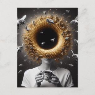 Carte Postale Surreal Tea Time Bees Honeycomb Black Hotte Head