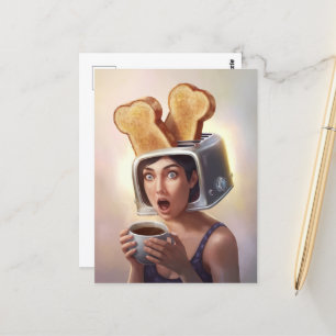 Carte Postale Surreal Toaster Head Breakfast Femme