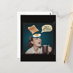 Carte Postale Surreal Woman, Oeufs pour le petit déjeuner Dans c