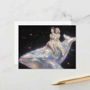 Carte Postale Surrealiste Vintage Femme Chevauche Baleine