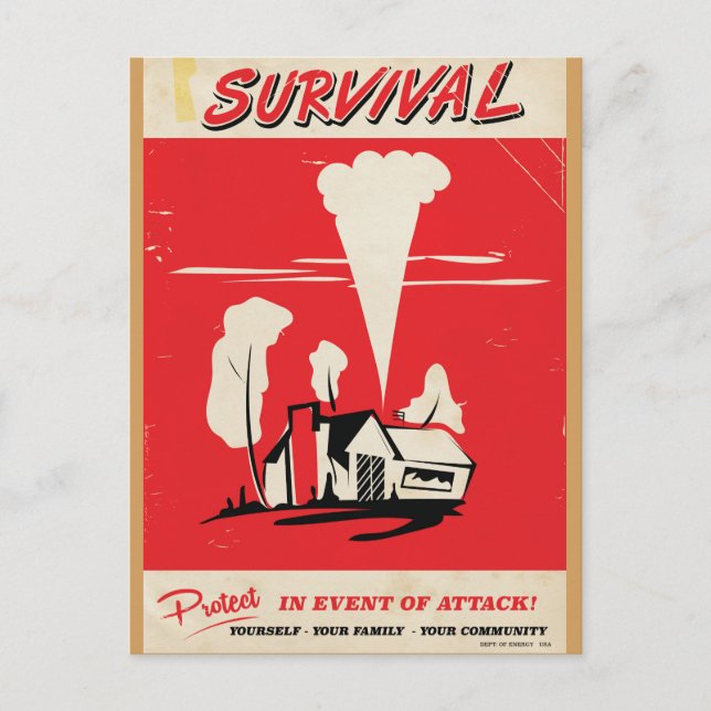 Carte Postale Survie - Affiche de sécurité atomique vintage (Devant)