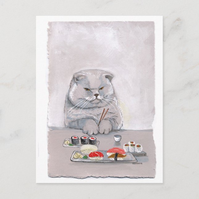Carte Postale Sushi Cat Mr Grumps ©CSiravo (Devant)