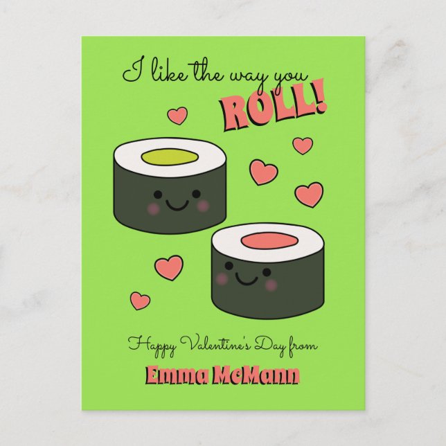 Carte Postale Sushi Cute Kids Valentine's Day Friendship Postcar (Devant)
