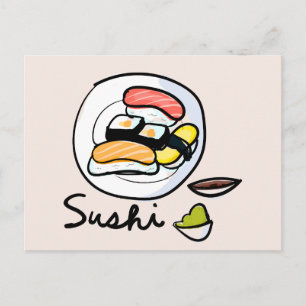 Carte Postale Sushi dessin animé cuisine japonaise sushi mignon