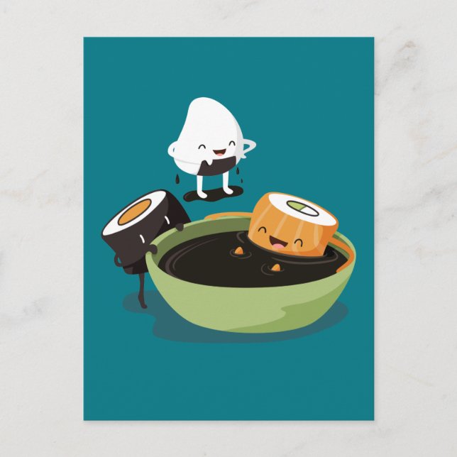 Carte Postale Sushi profiter du temps de bain drôle (Devant)