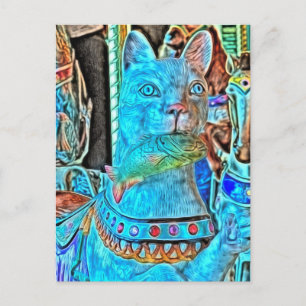 Carte Postale Sushi un chat avec du poisson sur un joyeux tour