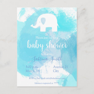 Carte Postale süße Baby Party Einladung blau aquarell Elefant