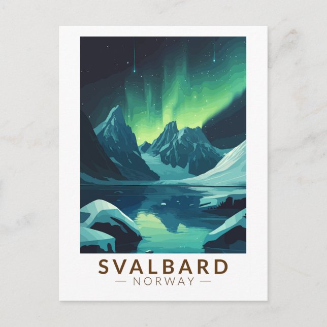 Carte Postale Svalbard Norvège Aurores Boréales Voyage Art Vinta (Devant)