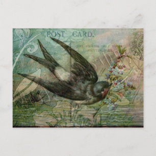 Carte Postale Swallow with Flowers