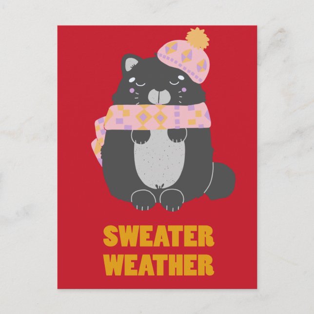 Carte Postale Sweather Écharpe rose et Casquette Kitty (Devant)