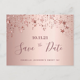 Carte Postale Sweet 16 16e fête rose gold étoiles save the date