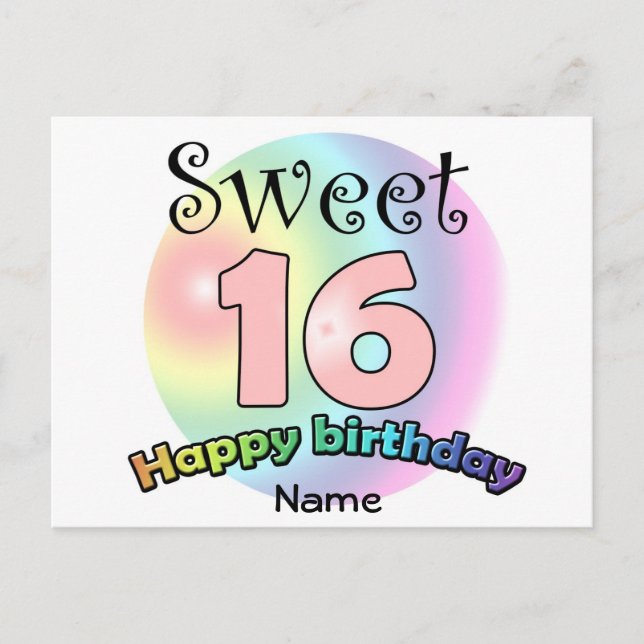 Carte Postale Sweet 16 (avec nom) (Devant)