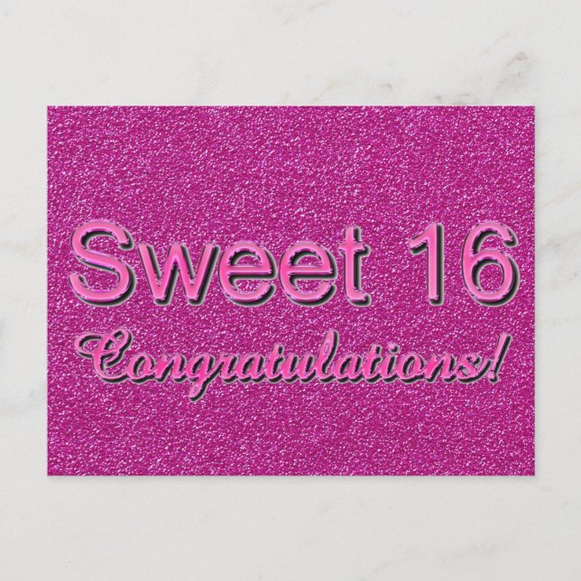 Carte Postale Sweet 16 Félicitations Hot rose brillant Typograph (Devant)