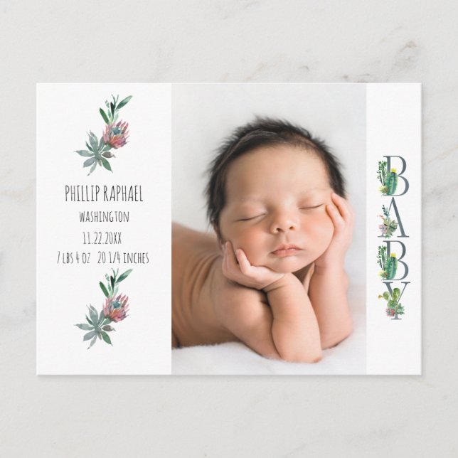 Carte Postale Sweet Cactus Baby Birth Photo Faire-part (Devant)