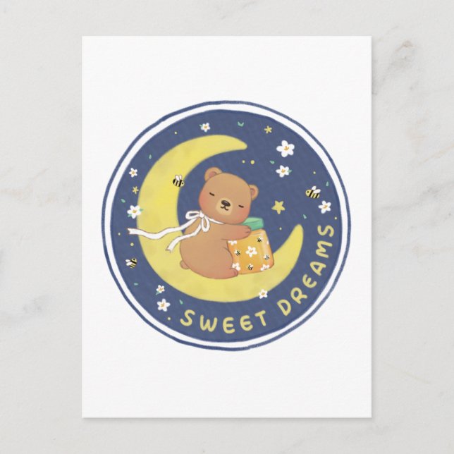 Carte Postale Sweet Dreams : Teddy Bear & Honey Illustration (Devant)