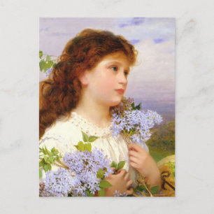 Carte Postale Sweet Girl with Lilac Flowers Art Vintage