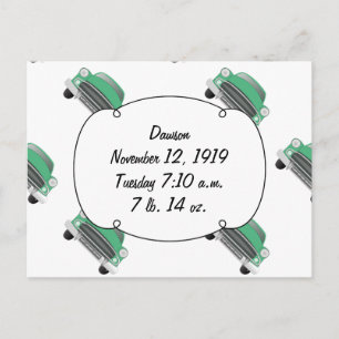 Carte Postale Sweet Green Retro Voiture Bébé Garçon Cadeaux