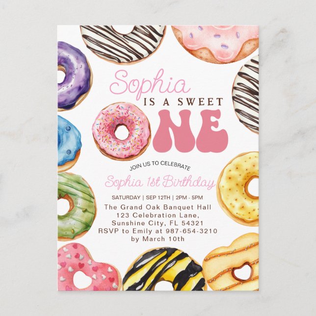 Carte Postale Sweet One Birthday Invitation, 1er Birthday Girl (Devant)