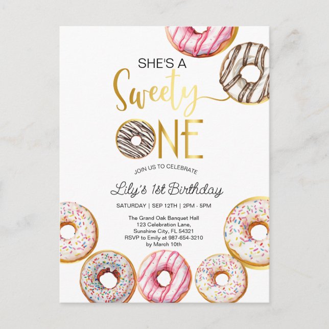 Carte Postale Sweet One Birthday Invitation, 1er Birthday Girl (Devant)