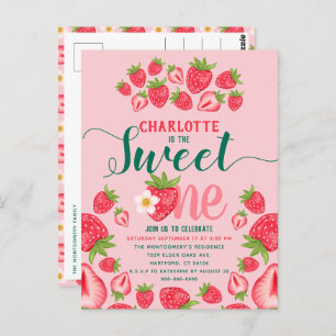 Carte Postale Sweet One Pink Strawberry Cute 1er Anniversaire