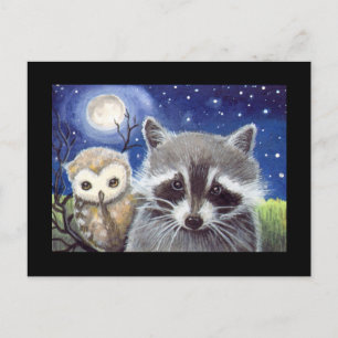 Carte Postale Sweet Raccoon et Owl Art