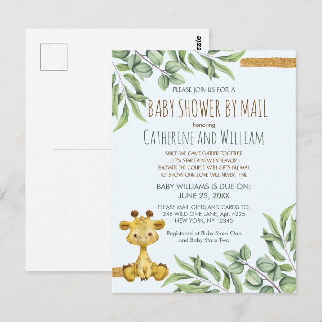 Carte Postale Sweet Safari Jungle Giraffe Baby shower Par Mail (Devant / Derrière)