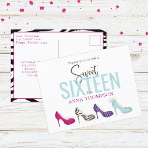 Carte Postale Sweet sixteen Anniversaire Fille Chaussures Invita